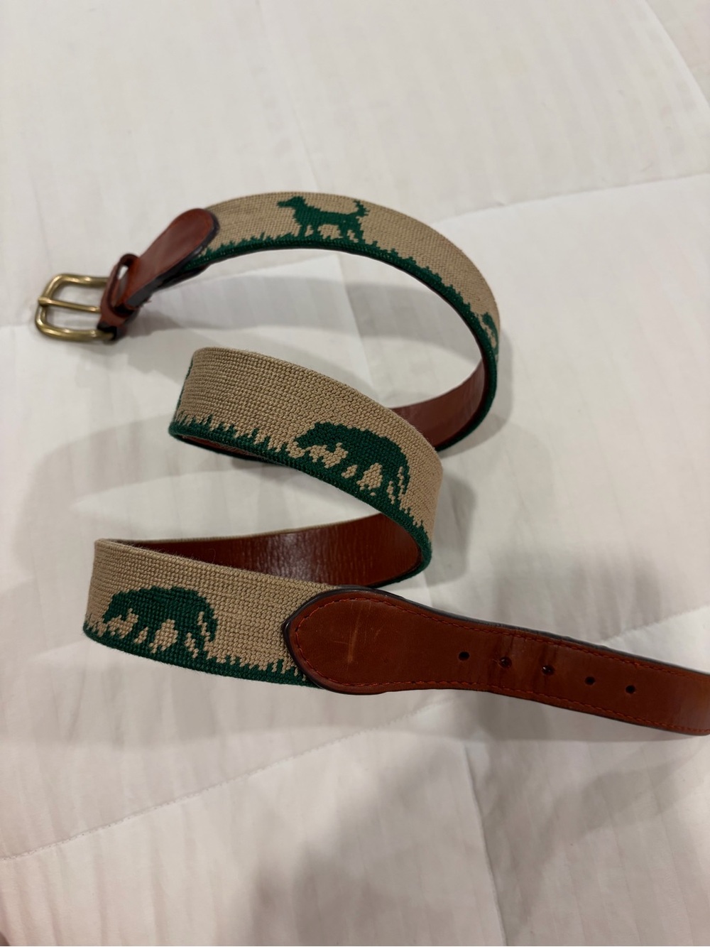 🔥 Smathers & Branson Hunting Dog Needlepoint Belt Sz 38